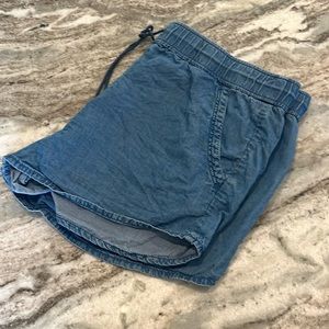 Loft Denim Jean Dolphin Hem Elastic Tie Waist Short - size large